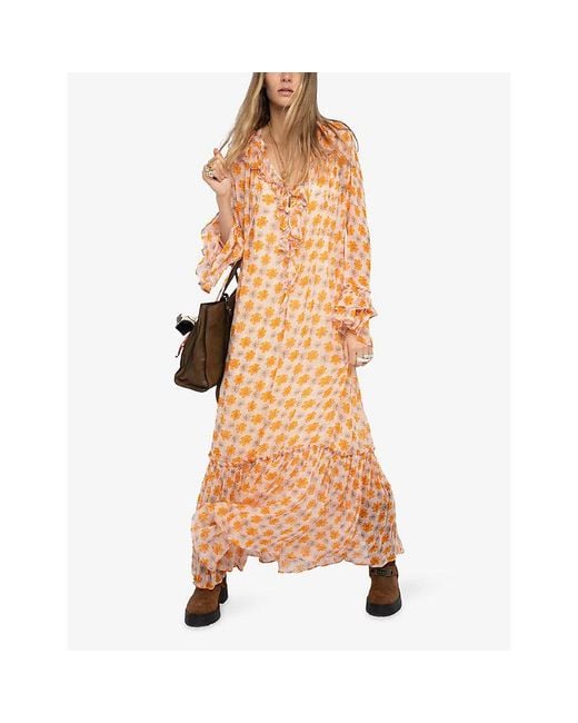 Zadig & Voltaire Metallic Ralicel Floral-Print Woven Maxi Dress