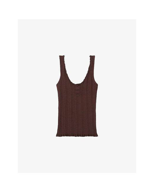 Claudie Pierlot Brown Scoop-Neck Pointelle Knitted Tank Top