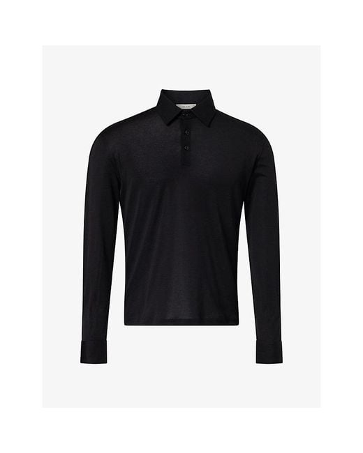 The Row Black Reyes Long-Sleeve Cotton Polo Top for men