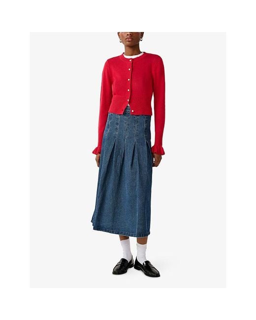 OMNES Red Sylvie Cotton Knitted Cardigan