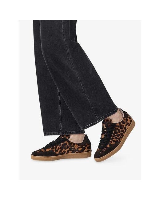AllSaints Brown Thelma Leopard-Print Calf-Hair Low Top Trainers