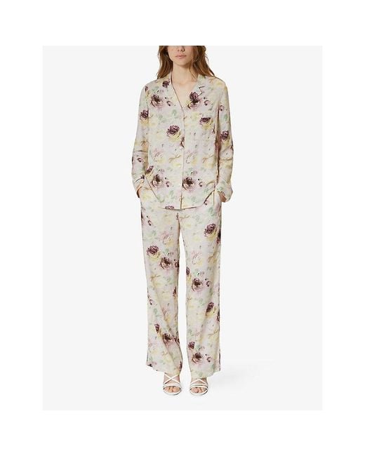 The Kooples Natural Floral-Print Wide-Leg Woven Trousers