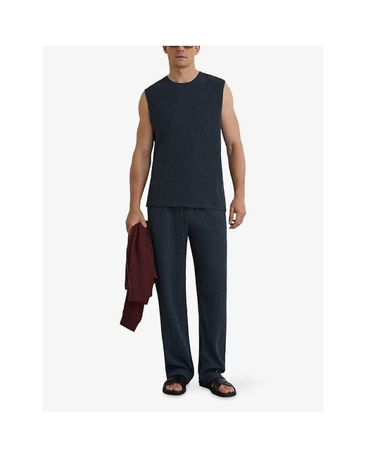 Reiss Blue Carver Plissé Woven Trousers for men