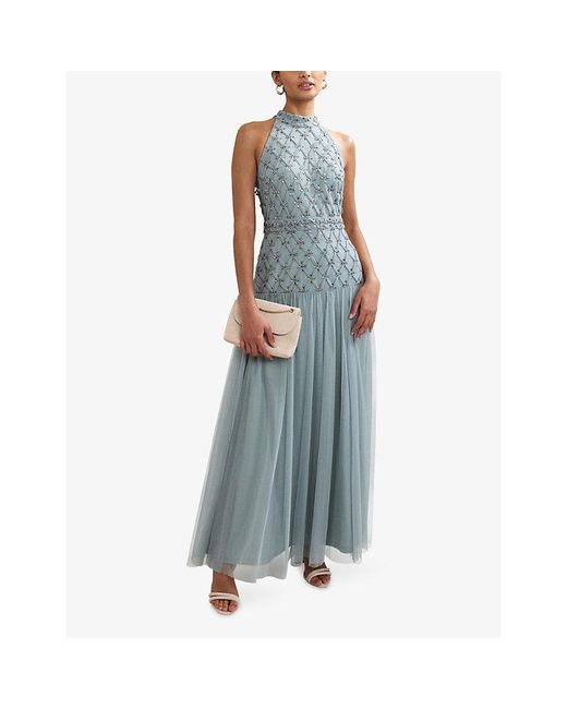 Phase Eight Blue Nola Sequin-Embellished Sleeveless Woven Maxi Dress