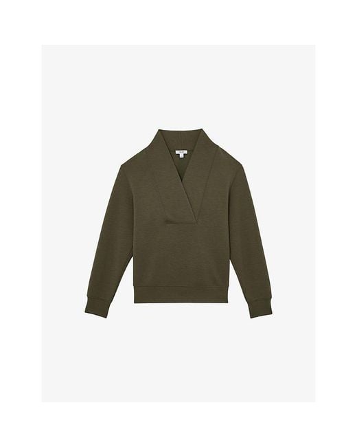Reiss Green Annabel Shawl-Neck Long-Sleeve Jersey Top