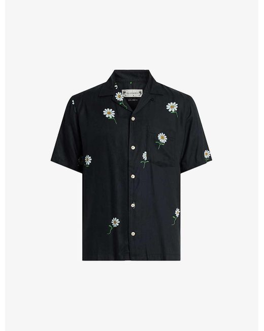 AllSaints Black Daisical Floral-print Relaxed-fit Woven Shirt for men