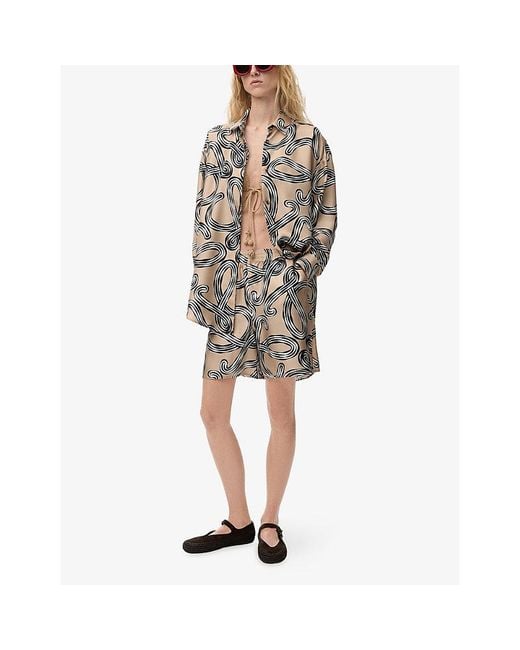 Loewe White X Paula's Ibiza Anagram-Print Silk-Twill Shorts
