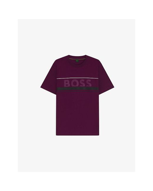 Boss Purple Brand-Print Short-Sleeve Cotton T-Shirt for men