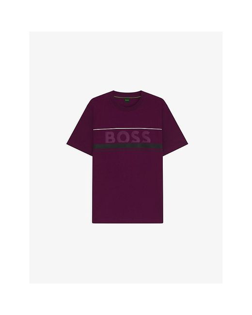 Boss Purple Brand-Print Short-Sleeve Cotton T-Shirt for men