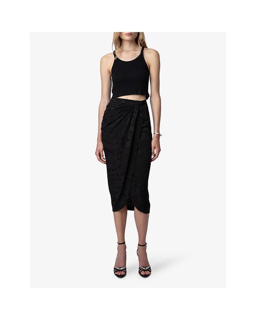 Zadig & Voltaire Black Jamelia Logo Text-print Silk Midi Skirt