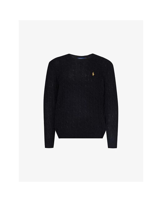 Polo Ralph Lauren Black Brand-embroidered Cable-knit Wool And Cashmere-blend Jumper for men