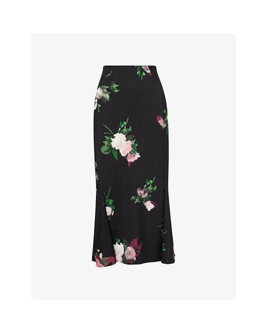 Erdem Black Floral A-Line Stretch-Woven Midi Skirt