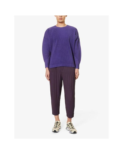 Homme Plissé Issey Miyake Purple Pleated Crewneck Knitted T-shirt for men