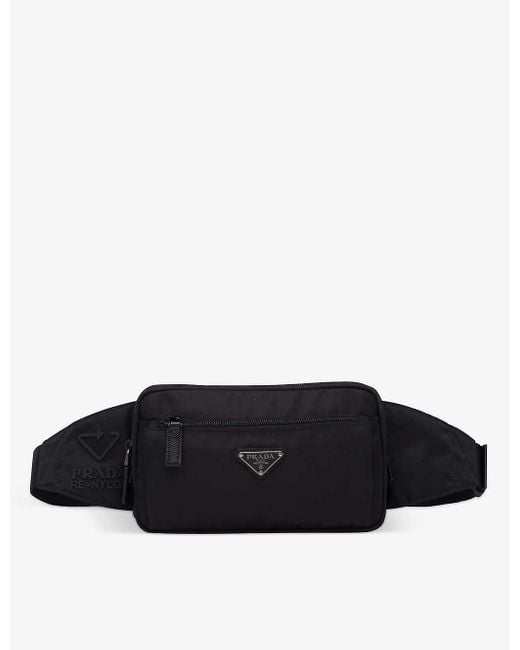 Prada Mens Black Logo Leather And Re-nylon Belt Bag for men
