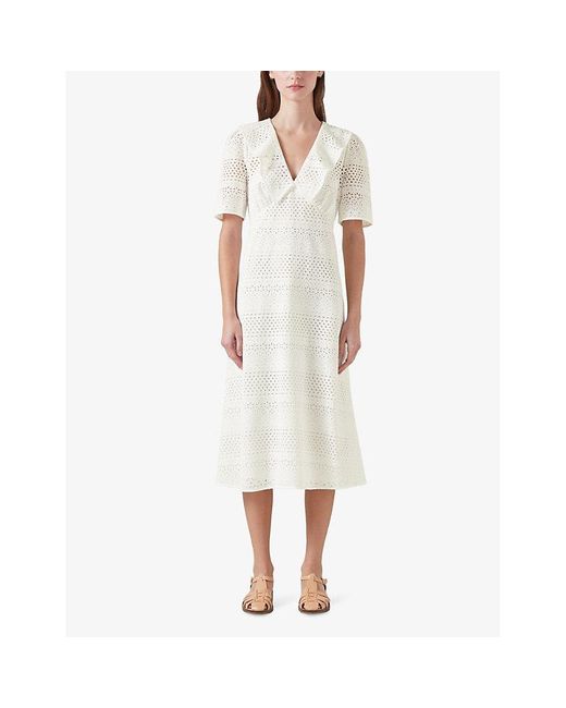 L.K.Bennett White Ella Broderie-anglaise Cotton Midi Dress