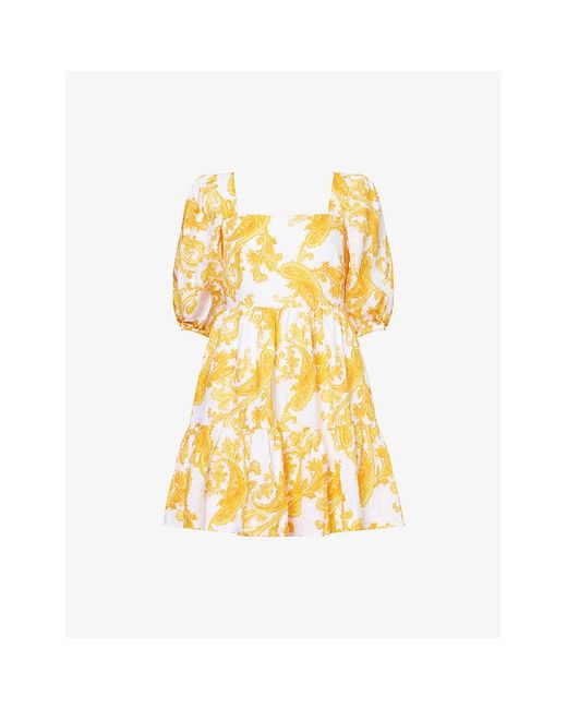 Heidi Klein Yellow Mandelieu Square-Neck Linen Mini Dress