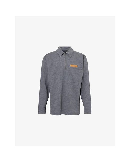Bottega Veneta Gray Melange Long-Sleeve Cotton Polo Top for men