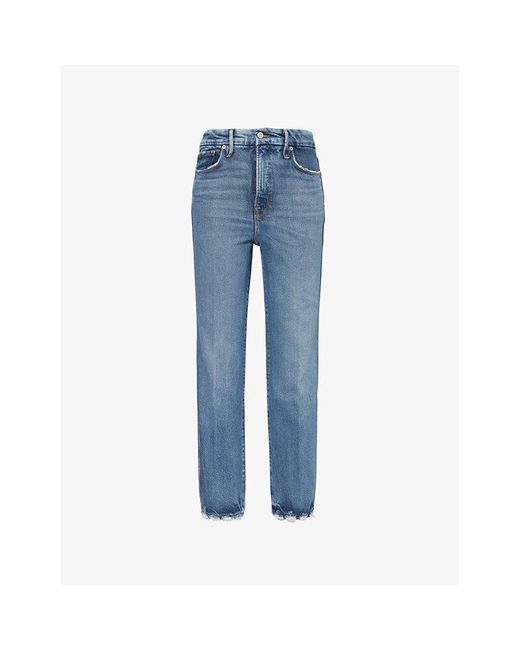 GOOD AMERICAN Blue Soft Tech Good Curve Straight-Leg High-Rise Stretch-Denim Jeans