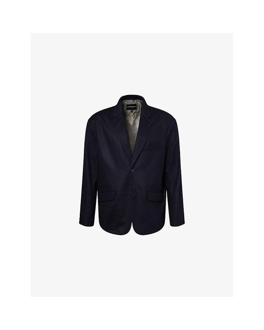 Emporio Armani Blue Single-Breasted Notched-Lapel Wool-Cashmere Blend Sport Blazer for men