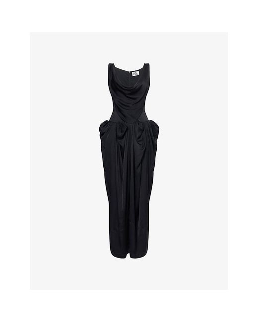Vivienne Westwood Black Sunday Garden Cowl-Neck Woven Midi Dress