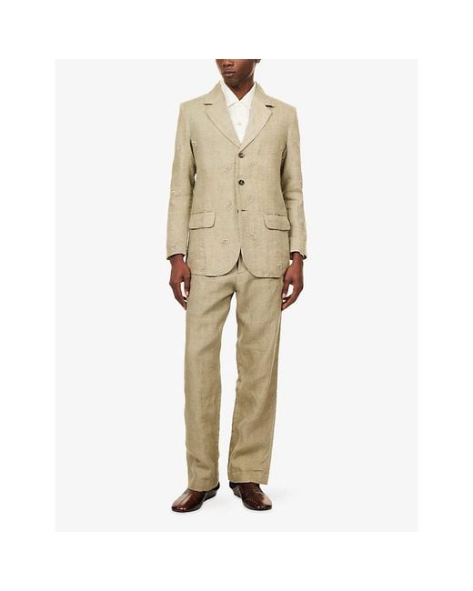 Kartik Research Natural Bead-Embellished Single-Breasted Linen Jacket for men
