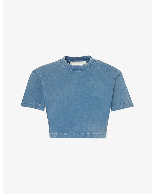 Dion Lee Blue Washed Short-sleeve Organic-cotton Cropped T-shirt