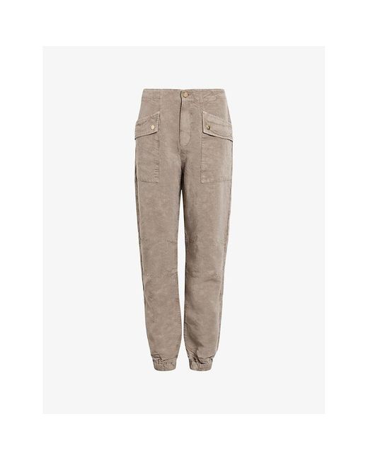 AllSaints Natural Val Patch-pocket Tapered-leg Linen-blend Trousers