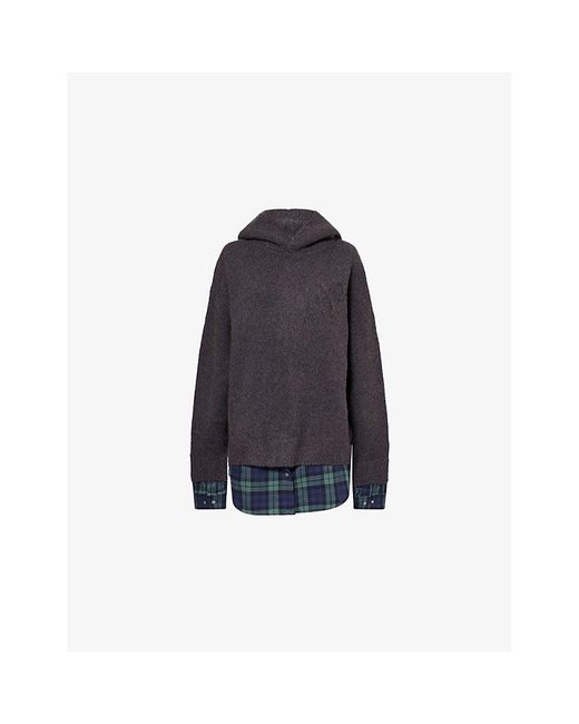 Acne Blue Contrast-Check-Print Relaxed-Fit Wool-Blend Hoodie