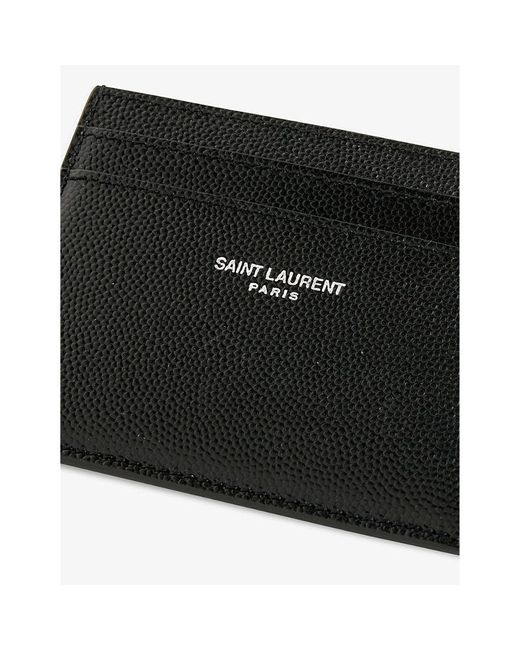 SAINT LAURENT Branded pebbled leather card holder