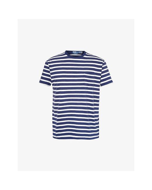 Polo Ralph Lauren Blue Stripe-pattern Classic-fit Cotton-jersey T-shirt for men
