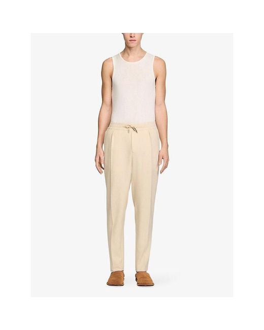 Sandro Natural Drawstring-Waist Straight-Leg Woven Trousers for men