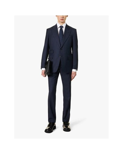 Tom Ford Blue Shelton-Fit Single-Breasted Sharkskin Wool Suit for men