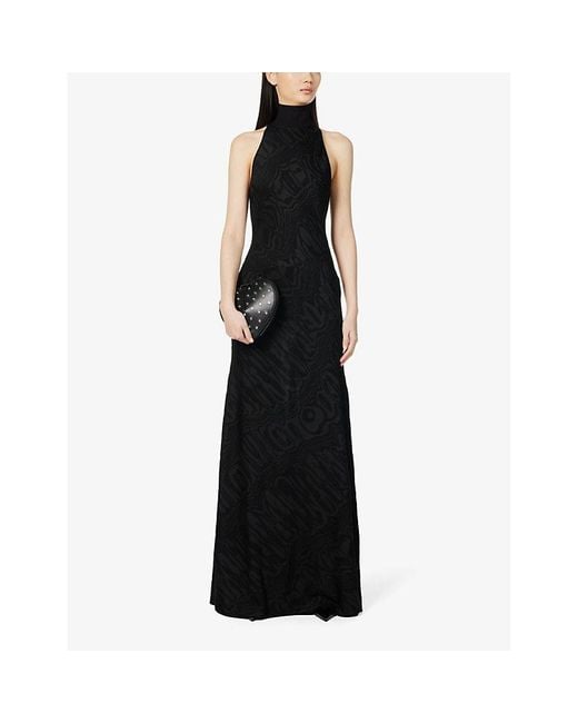 Alaïa Black Abstract-pattern High-neck Woven-blend Maxi Dress