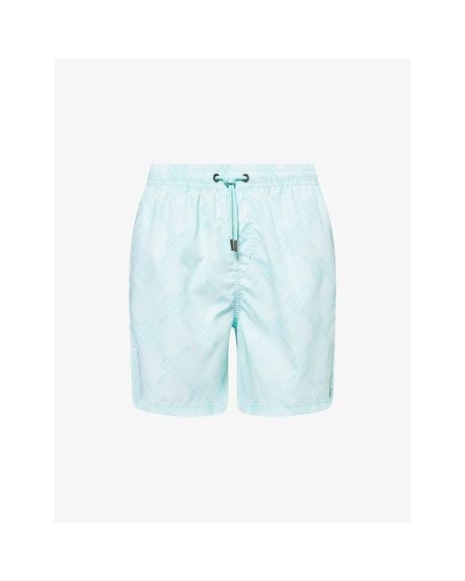 Daily Paper Blue Dotted Graphic-Print Logo-Print Swim Shorts for men