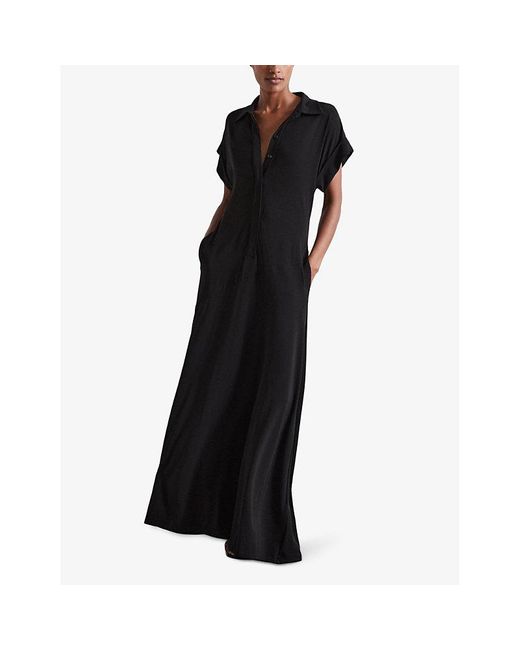 Reiss Black X Atelier Alexandra Polo-Collar Jersey Maxi Dress