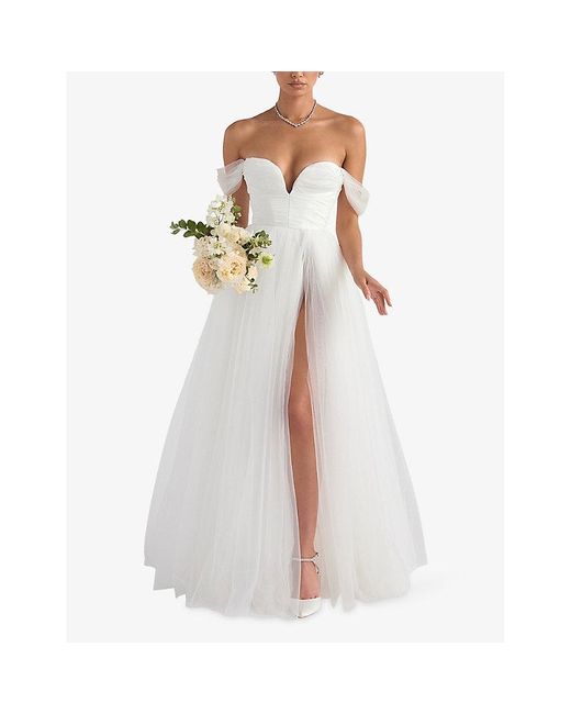 House Of Cb White Fairytale Off-The-Shoulder Tulle Bridal Gown
