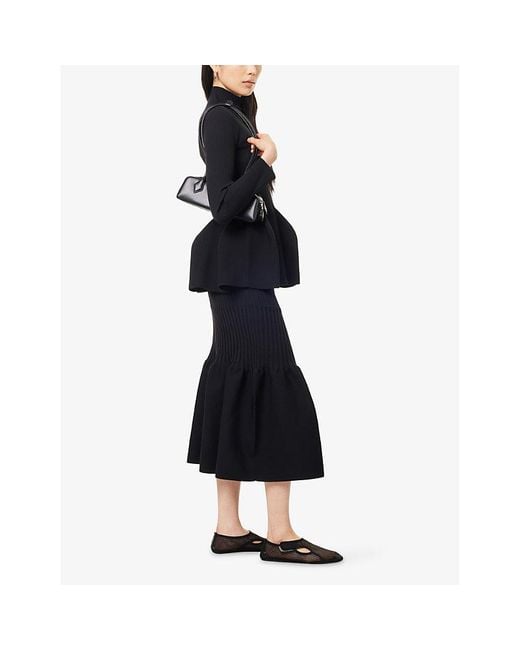 CFCL Blue Fluted Mermaid Flared Knitted Midi Skirt