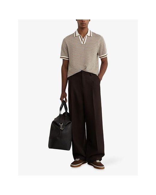 Reiss Natural Carlford Stripe-Print Cotton And Linen-Blend Polo for men