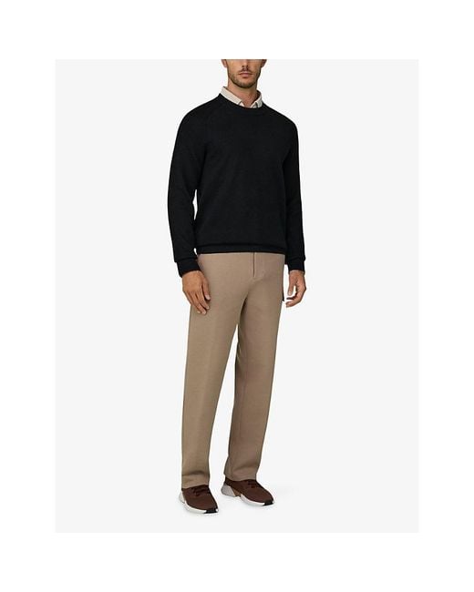 Boggi Natural Straight Elasticated-Waist Stretch Cotton-Blend Trousers for men