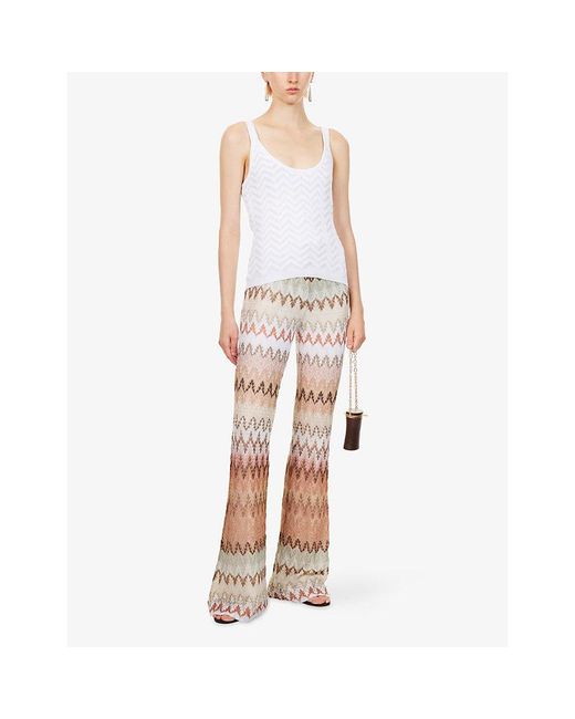 Missoni Natural Zigzag Flared-Leg Knitted Trousers