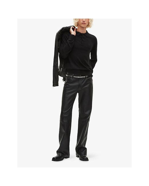 The Kooples Black Logo-Embroidered Polo-Collar Wool Jumper for men