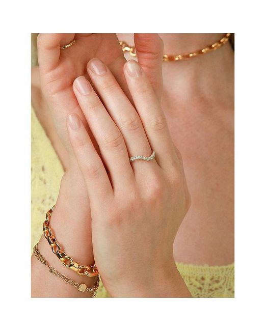 Astrid & Miyu Metallic Wave Recycled Sterling And Cubic Zirconia Ring