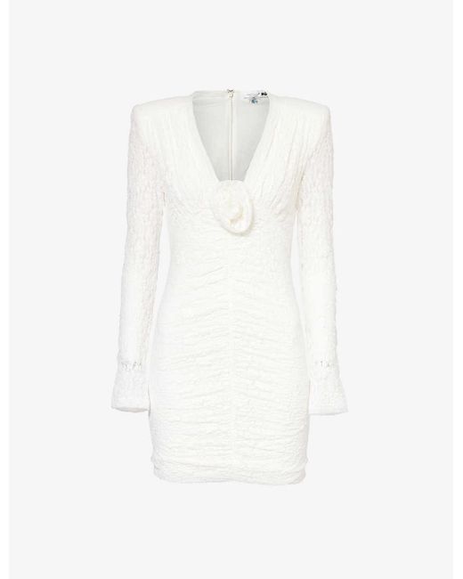 ROTATE BIRGER CHRISTENSEN White Floral-appliqué Ruched Recycled Polyamide-blend Lace Mini Dress