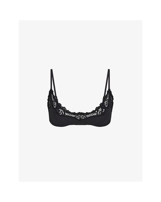 Skims Black Fits Everybody Lace-Trimmed Stretch-Woven Bra