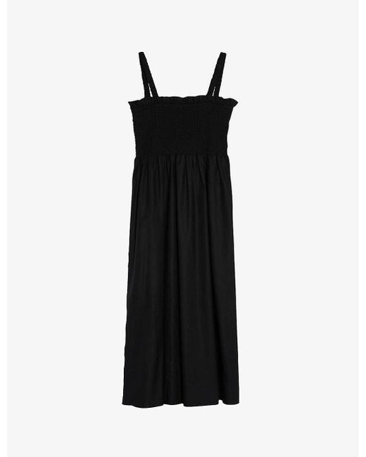 TOPSHOP Black Shirred Poplin Bodice Pinafore Dress