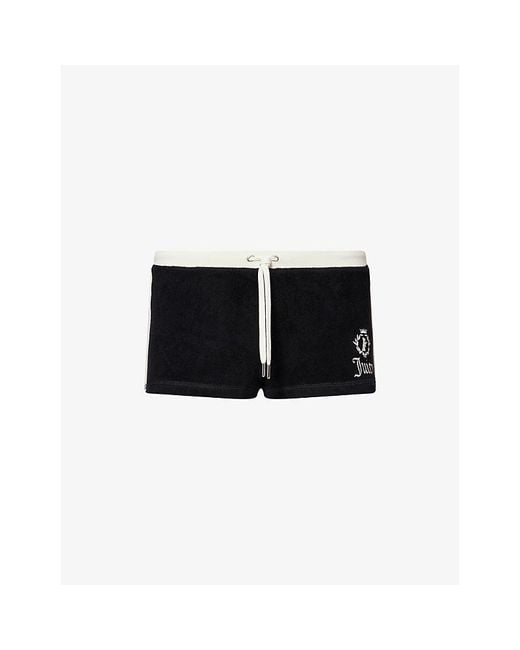 Juicy Couture Black Logo-Appliquéd Cotton-Terry Shorts