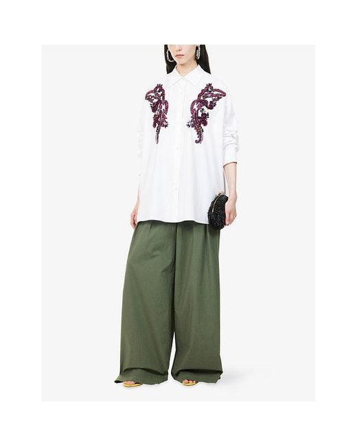 Dries Van Noten White Casia Embroidered Cotton Shirt
