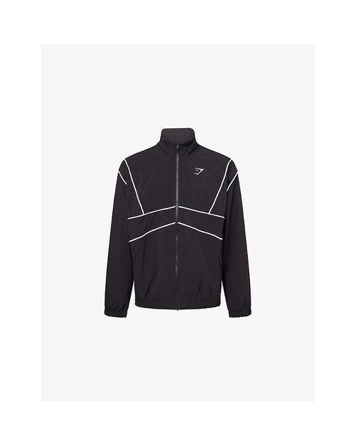 GYMSHARK Black Retro Crinkle Nylon Track Jacket for men