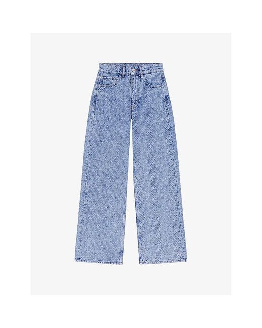 Maje Blue Rhinestone-embellished Wide-leg Denim Jeans