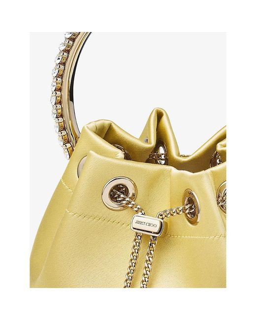 Jimmy Choo Yellow Bon Bon Crystal-embellished Satin Top-handle Bag